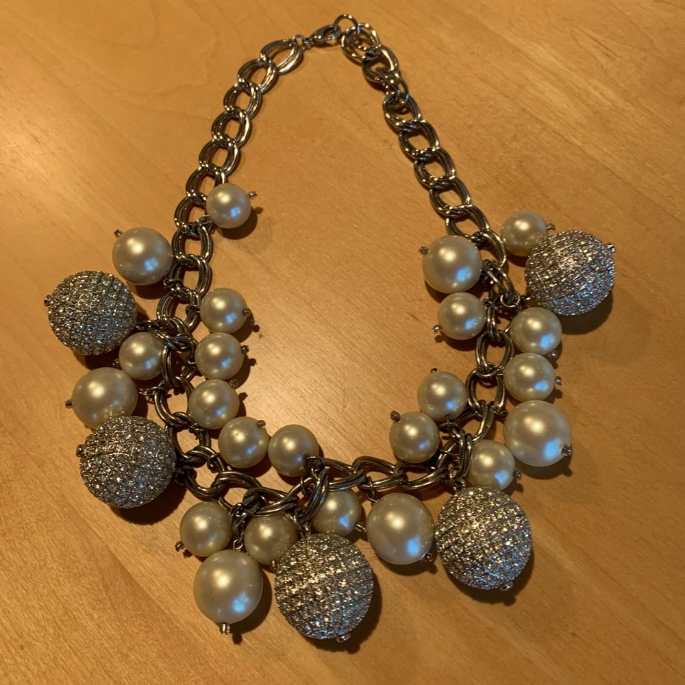 Ann Taylor Rhinestone and Pearl Statement Necklace